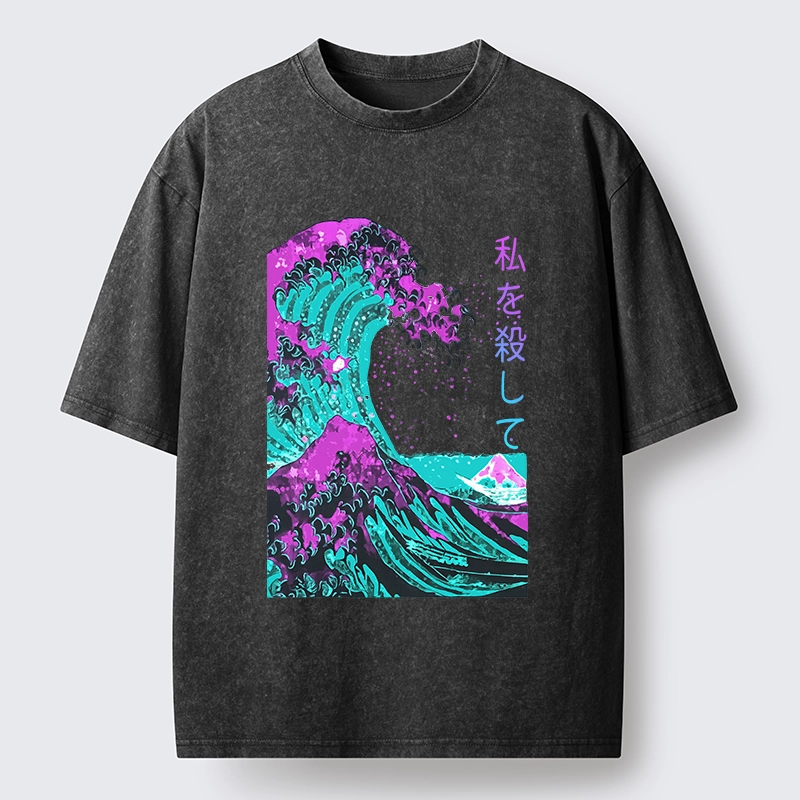 Tokyo-Lion Neon Great Wave Off Kanagawa Washed T-Shirt-Tokyo-Lion