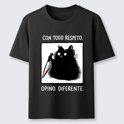 Tokyo-Lion Black Cat Holds Knife Disagrees Classic T-Shirt