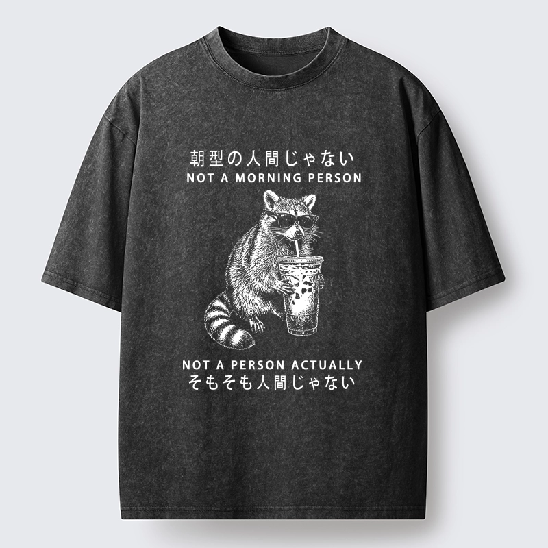 Tokyo-Lion Raccoon Rejecting Early Mornings Washed T-Shirt-Tokyo-Lion
