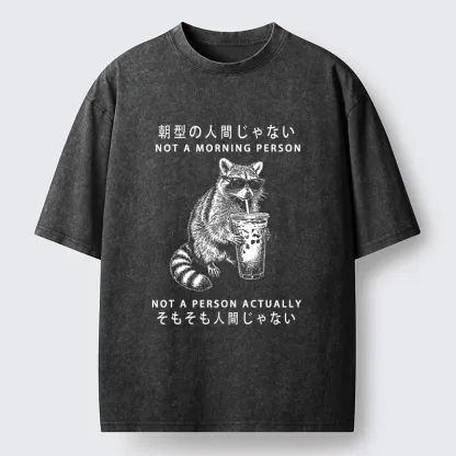 Tokyo-Lion Raccoon Rejecting Early Mornings Washed T-Shirt-Tokyo-Lion