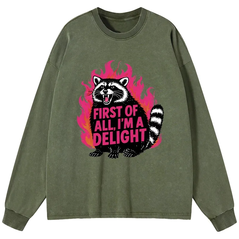 Tokyo-Lion Angry Raccoon Funny Washed Long Sleeve T-Shirt