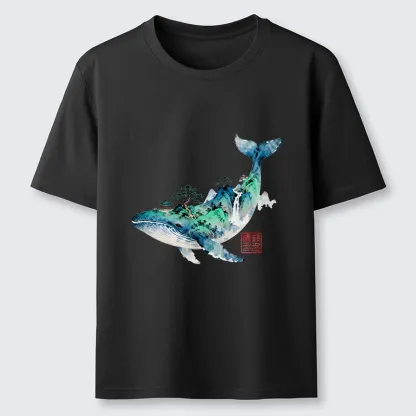 Tokyo-Lion Whale Ink Painting Landscape Classic T-Shirt