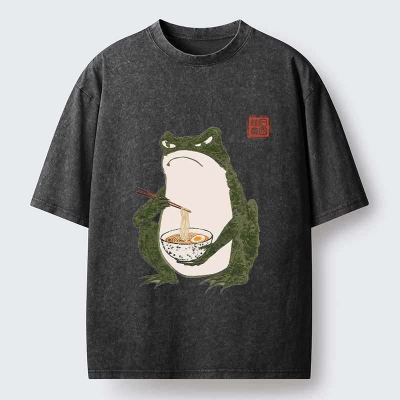 Tokyo-Lion Grumpy Frog Loves Ramen Washed T-Shirt