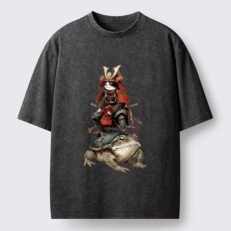 Tokyo-Lion Japanese Samurai Cat Warrior Washed T-Shirt