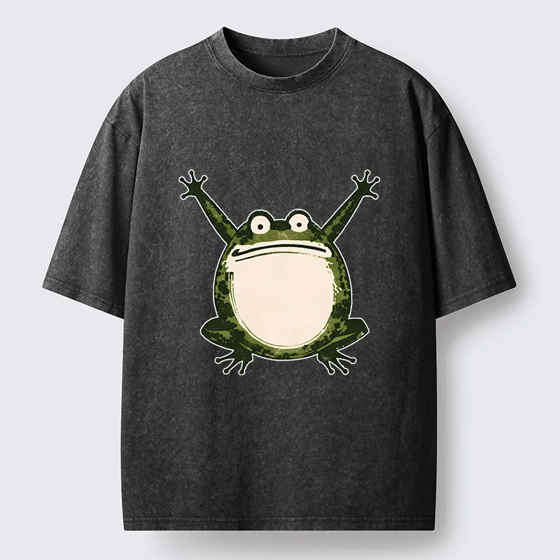 Tokyo-Lion Ukiyoe Funny Frog Washed T-Shirt