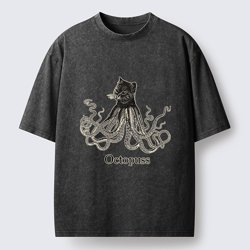Tokyo-Lion Octopus Cat Monster Washed T-Shirt