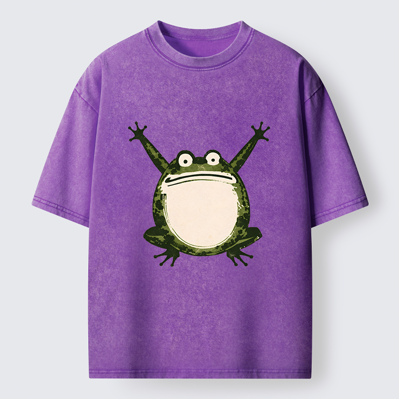 Tokyo-Lion Ukiyoe Funny Frog Washed T-Shirt