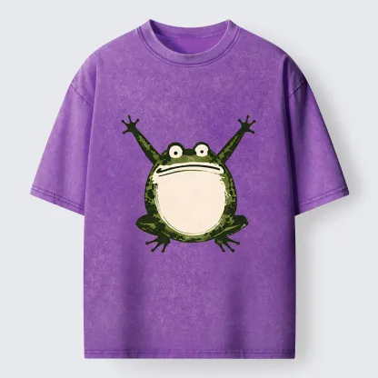 Tokyo-Lion Ukiyoe Funny Frog Washed T-Shirt