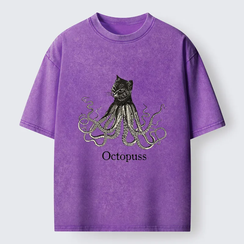 Tokyo-Lion Octopus Cat Monster Washed T-Shirt