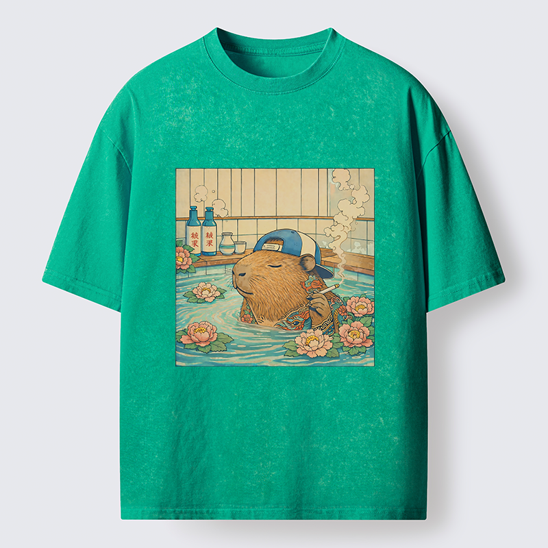 Tokyo-Lion Capybara Enjoy Onsen Washed T-Shirt