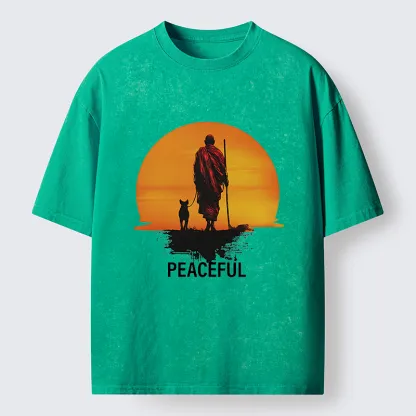 Tokyo-Lion Monk Dog And Sun Washed T-Shirt