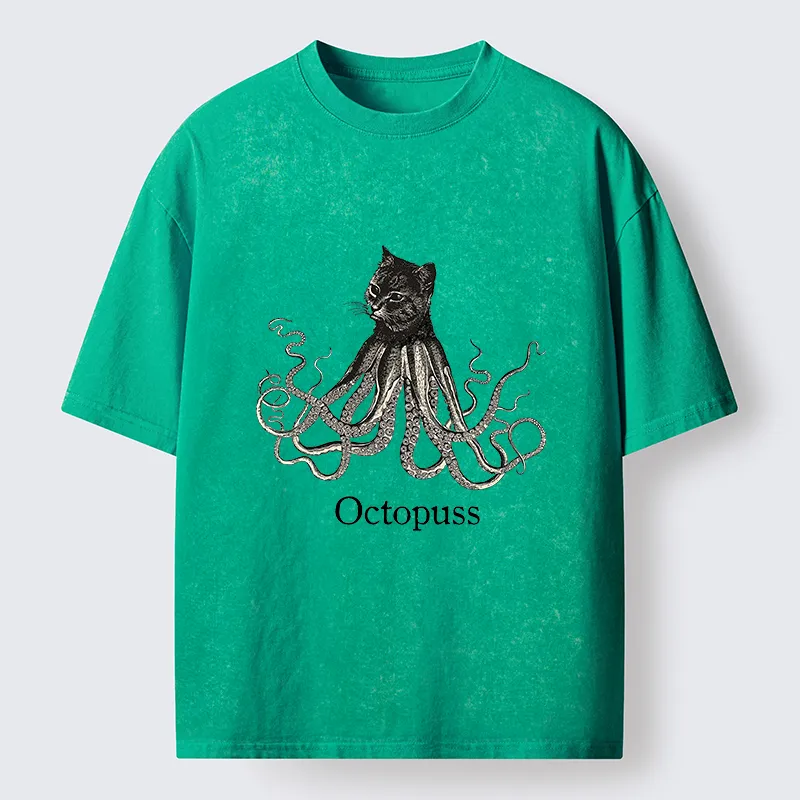 Tokyo-Lion Octopus Cat Monster Washed T-Shirt