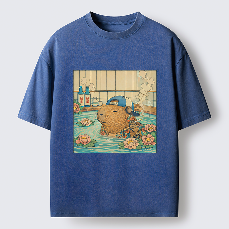 Tokyo-Lion Capybara Enjoy Onsen Washed T-Shirt