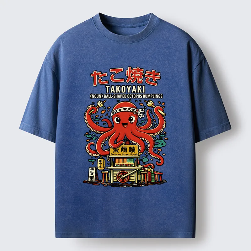 Tokyo-Lion Japanese Takoyaki Shop Octopus Washed T-Shirt