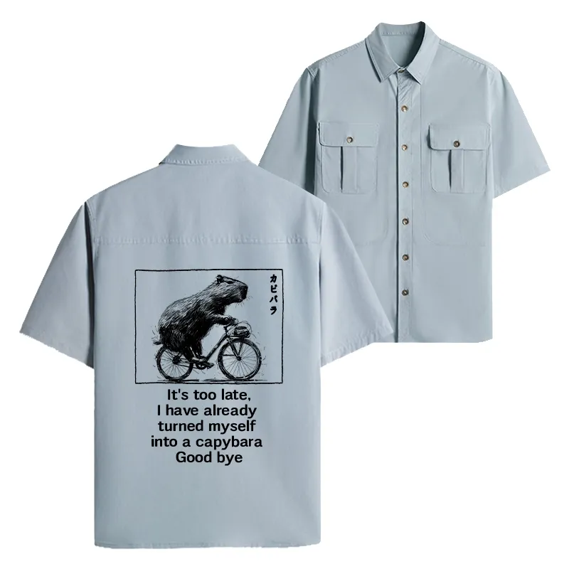 Tokyo-Lion Funny Capybara Riding A Bicycle Work Shirt