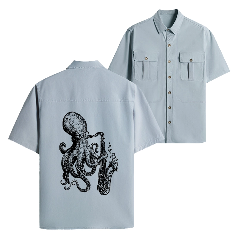 Tokyo-Lion Octopus Playing Saxophone Work Shirt