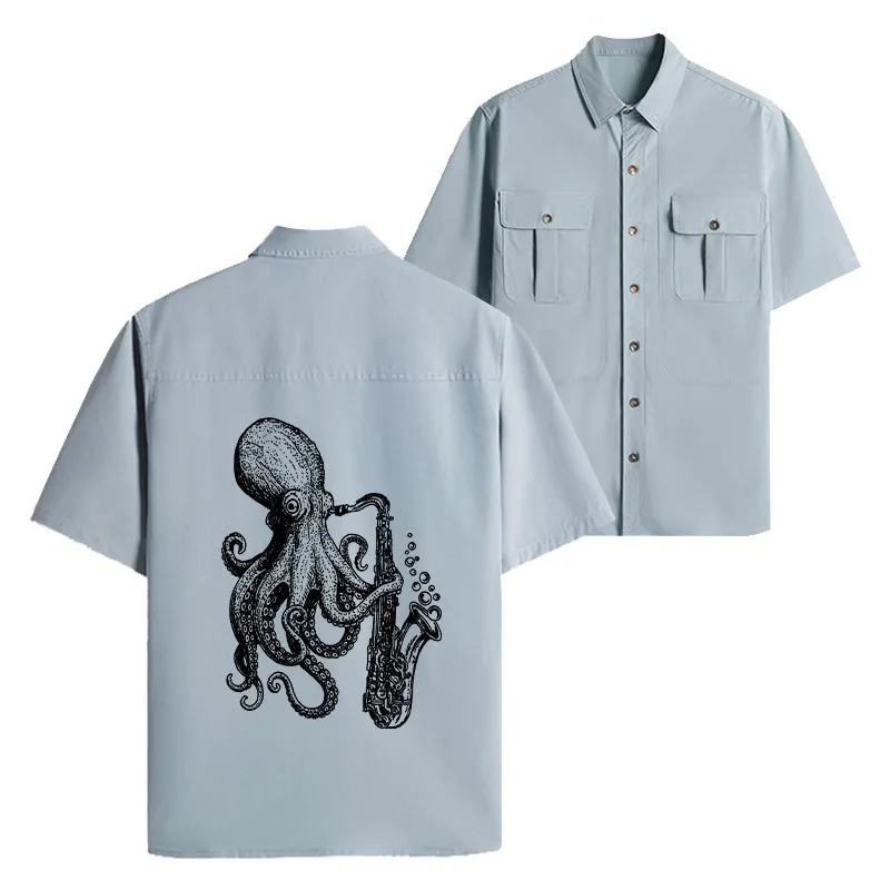 Tokyo-Lion Octopus Playing Saxophone Work Shirt