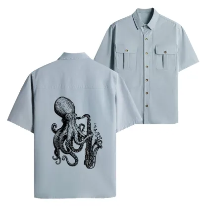 Tokyo-Lion Octopus Playing Saxophone Work Shirt