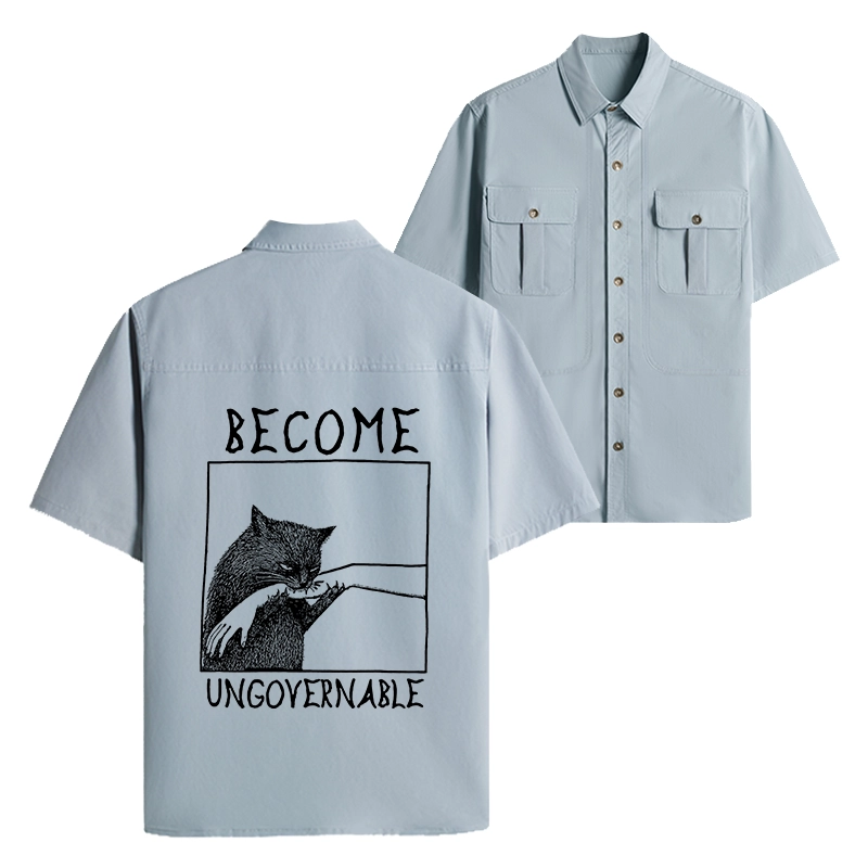 Tokyo-Lion Cat Biting Arm Work Shirt-Tokyo-Lion