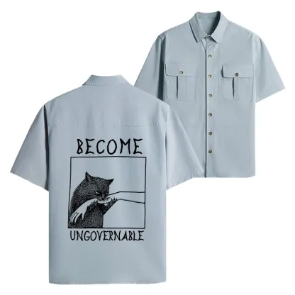 Tokyo-Lion Cat Biting Arm Work Shirt-Tokyo-Lion