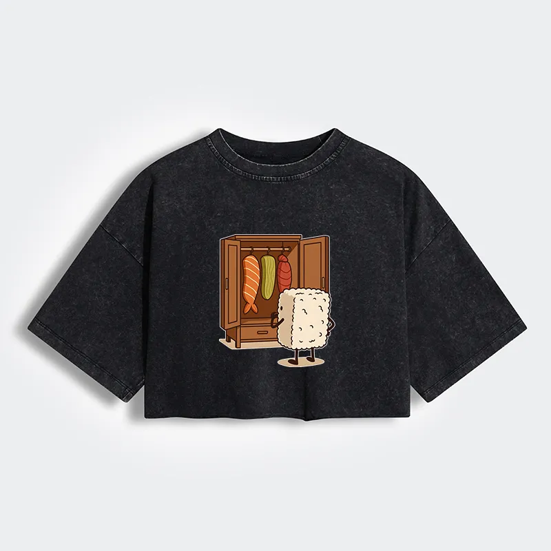Tokyo-Lion Sushi Pick Out Clothes Women's Washed Crop T-Shirt