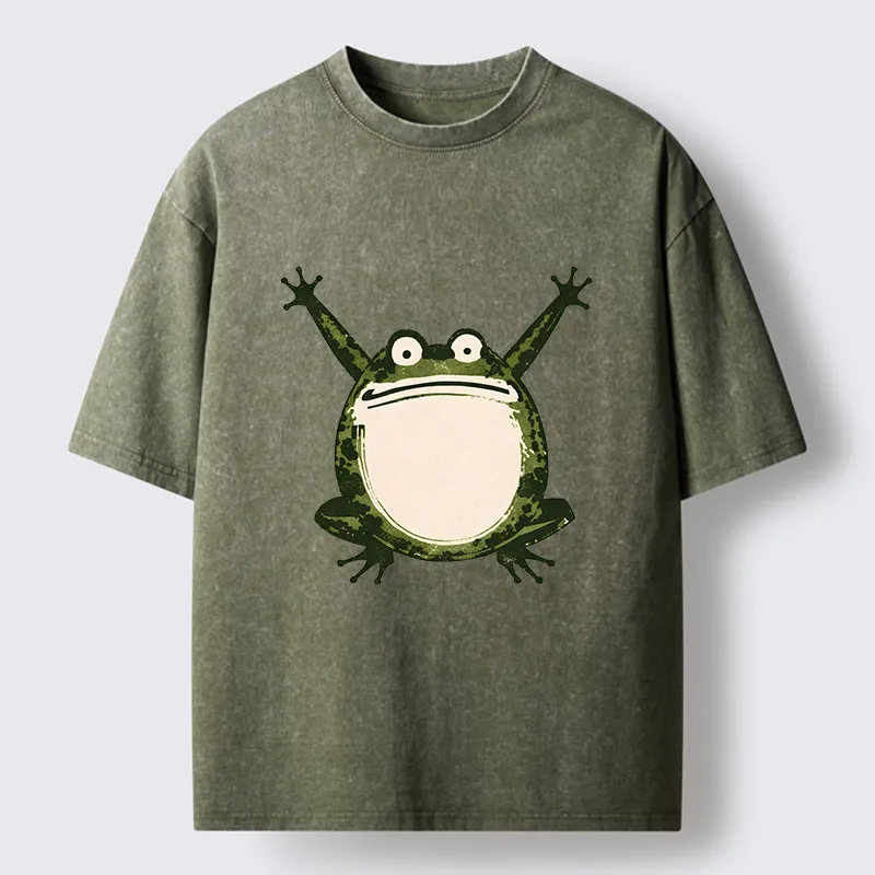 Tokyo-Lion Ukiyoe Funny Frog Washed T-Shirt