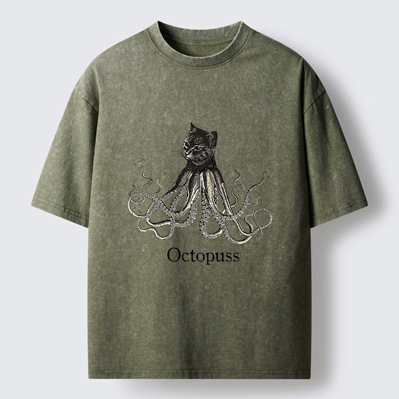 Tokyo-Lion Octopus Cat Monster Washed T-Shirt