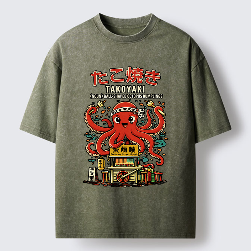 Tokyo-Lion Japanese Takoyaki Shop Octopus Washed T-Shirt