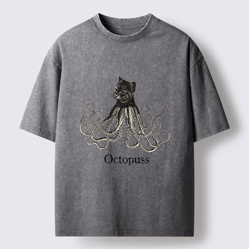 Tokyo-Lion Octopus Cat Monster Washed T-Shirt
