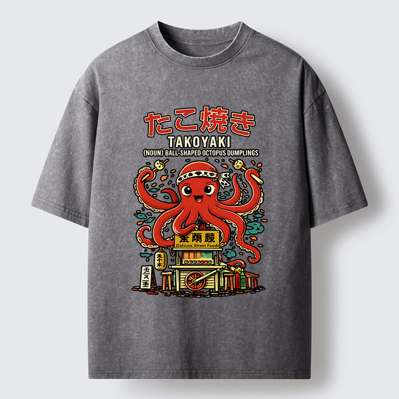 Tokyo-Lion Japanese Takoyaki Shop Octopus Washed T-Shirt