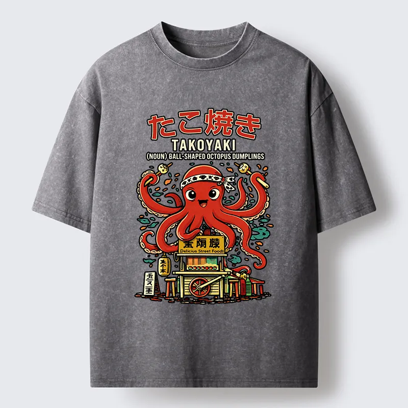 Tokyo-Lion Japanese Takoyaki Shop Octopus Washed T-Shirt