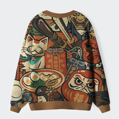 Tokyo-Lion Japanese Traditional Elements Ugly Cardigan Sweater