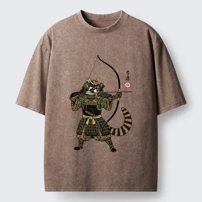 Tokyo-Lion Kyudo Raccoon Samurai Washed T-Shirt
