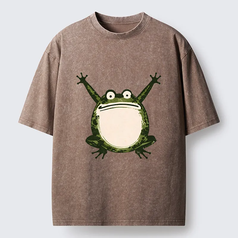 Tokyo-Lion Ukiyoe Funny Frog Washed T-Shirt