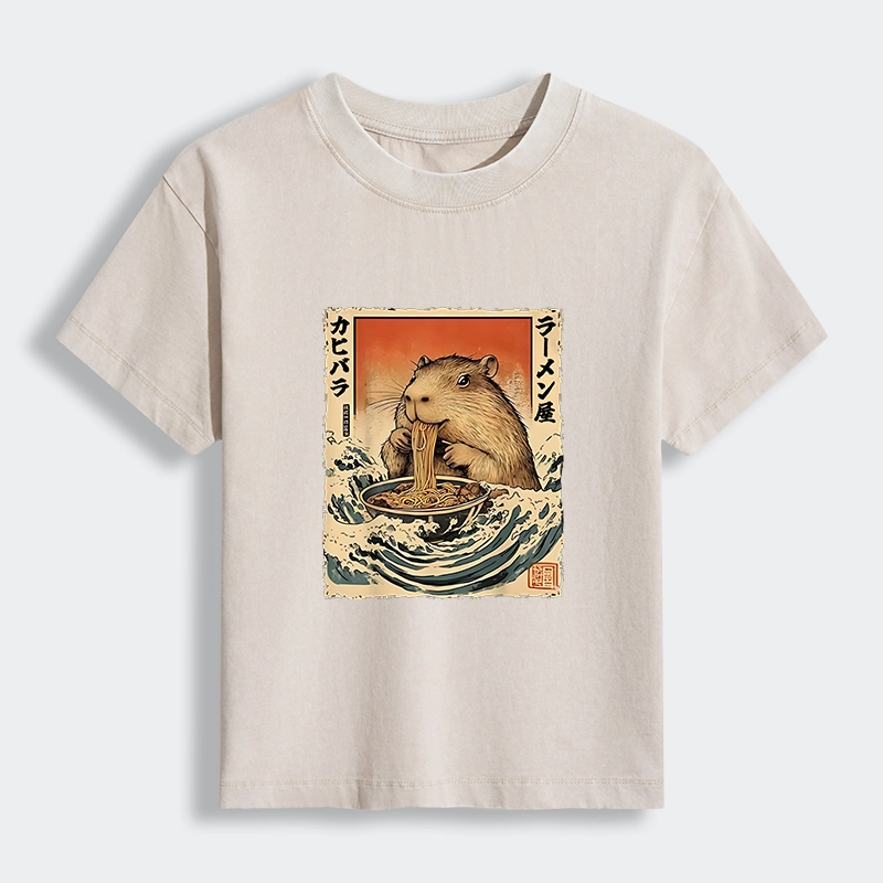 Tokyo-Lion Hamster Eating Ramen Women's Washed T-shirt