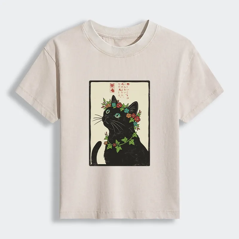 Tokyo-Lion The Flower-Crowned Cat Women's Washed T-shirt