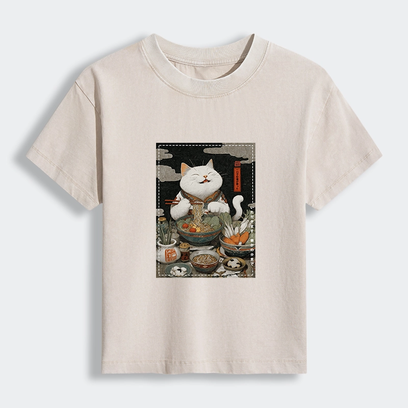 Tokyo-Lion The Ramen-Loving Cat Women's Washed T-shirt
