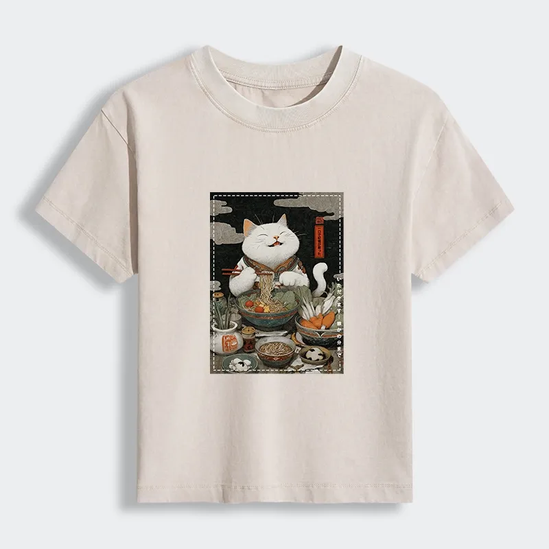 Tokyo-Lion The Ramen-Loving Cat Women's Washed T-shirt