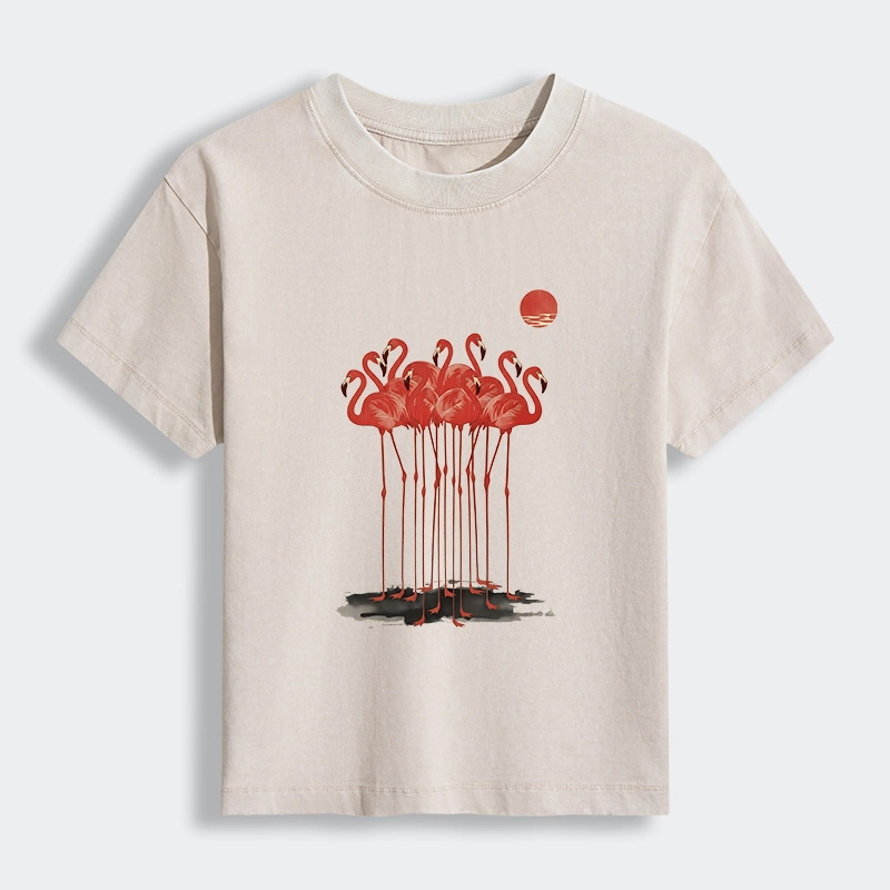 Tokyo-Lion Flamingos at Dusk Women's Washed T-shirt