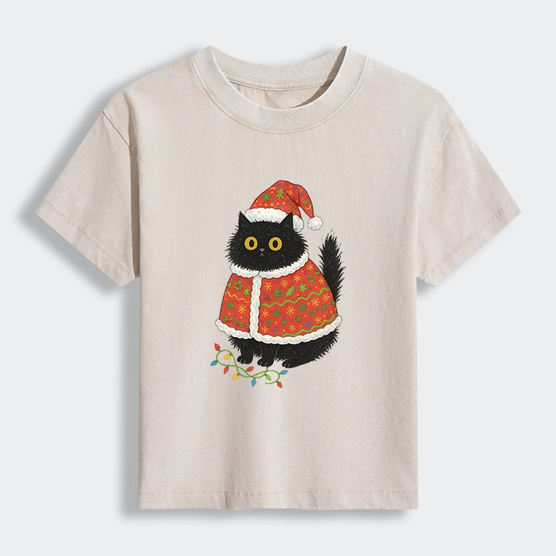 Tokyo-Lion Cat Wearing Santa Hat Women's Washed T-shirt