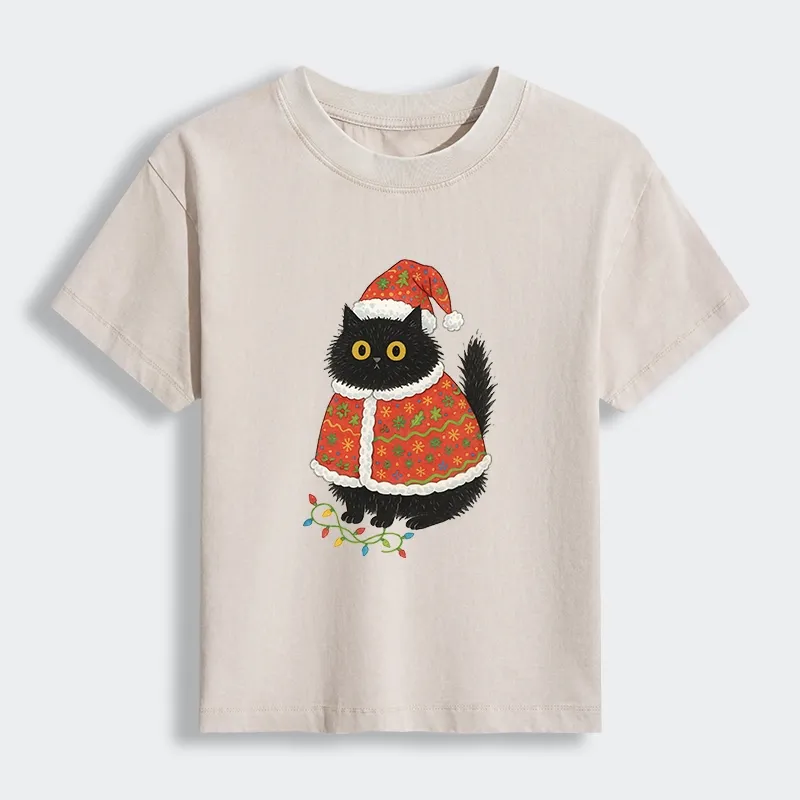 Tokyo-Lion Cat Wearing Santa Hat Women's Washed T-shirt