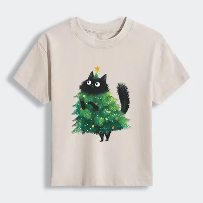 Tokyo-Lion Christmas Tree Cat Japan Women's Washed T-shirt