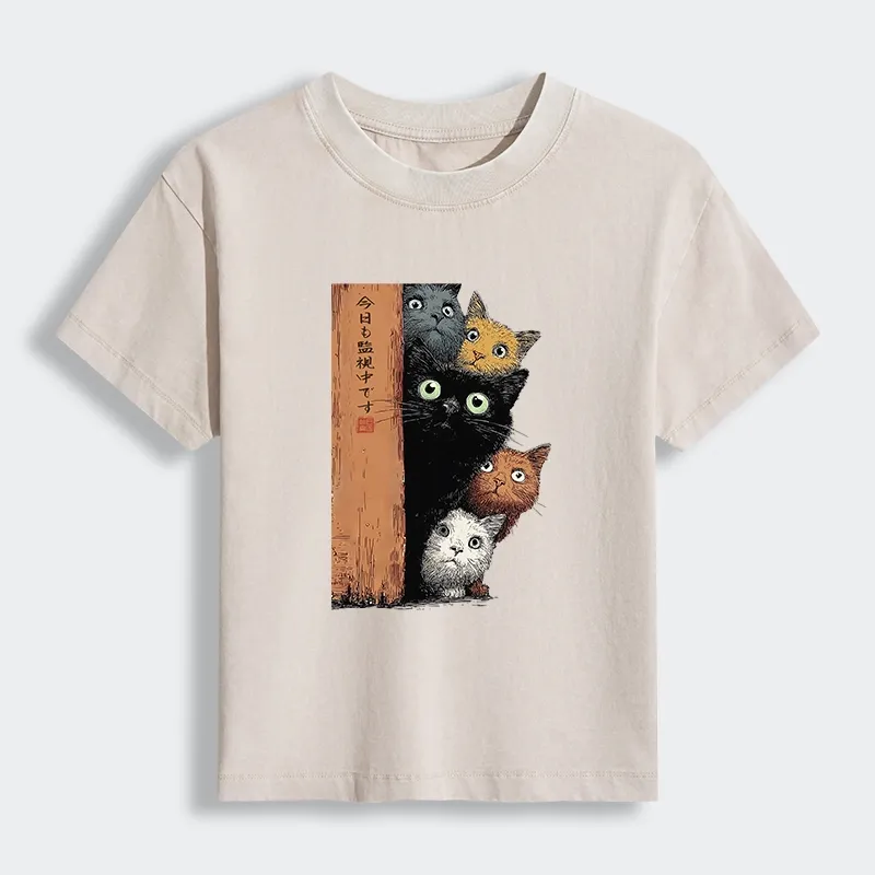 Tokyo-Lion Five Cats Are Watching You Women's Washed T-shirt
