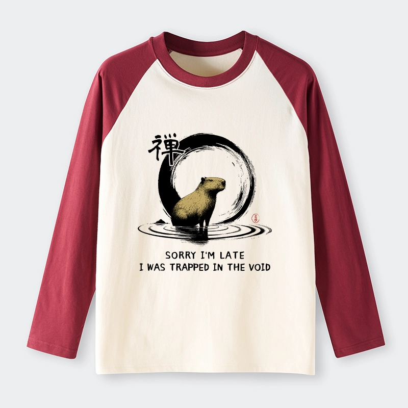 Tokyo-Lion Zen Capybara Was Trapped In The Void Raglan Long Sleeve T-shirt