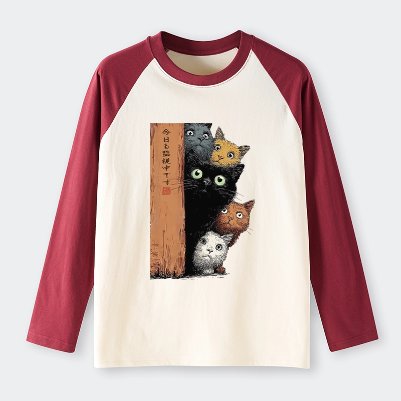 Tokyo-Lion Five Cats Are Watching You Raglan Long Sleeve T-shirt