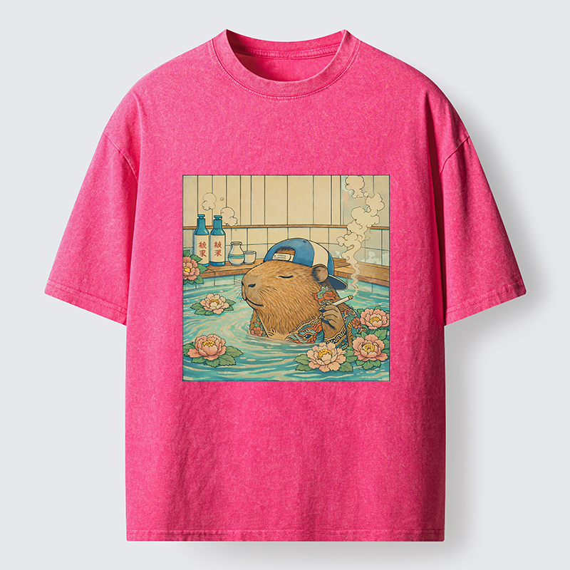 Tokyo-Lion Capybara Enjoy Onsen Washed T-Shirt