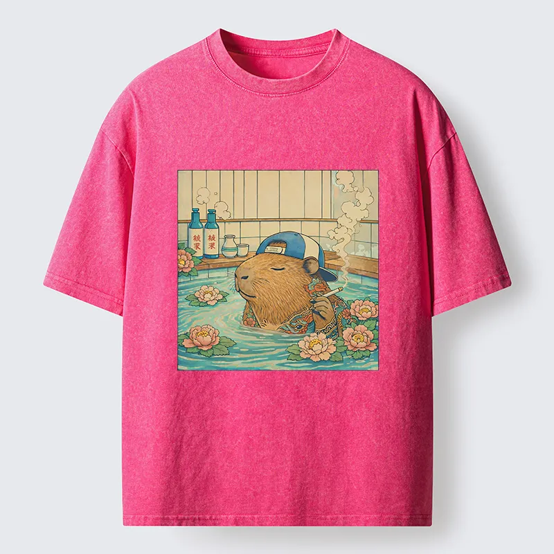 Tokyo-Lion Capybara Enjoy Onsen Washed T-Shirt