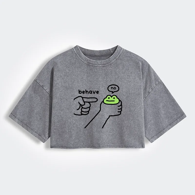 Tokyo-Lion Dishonest Frog Women's Washed Crop T-Shirt