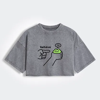 Tokyo-Lion Dishonest Frog Women's Washed Crop T-Shirt