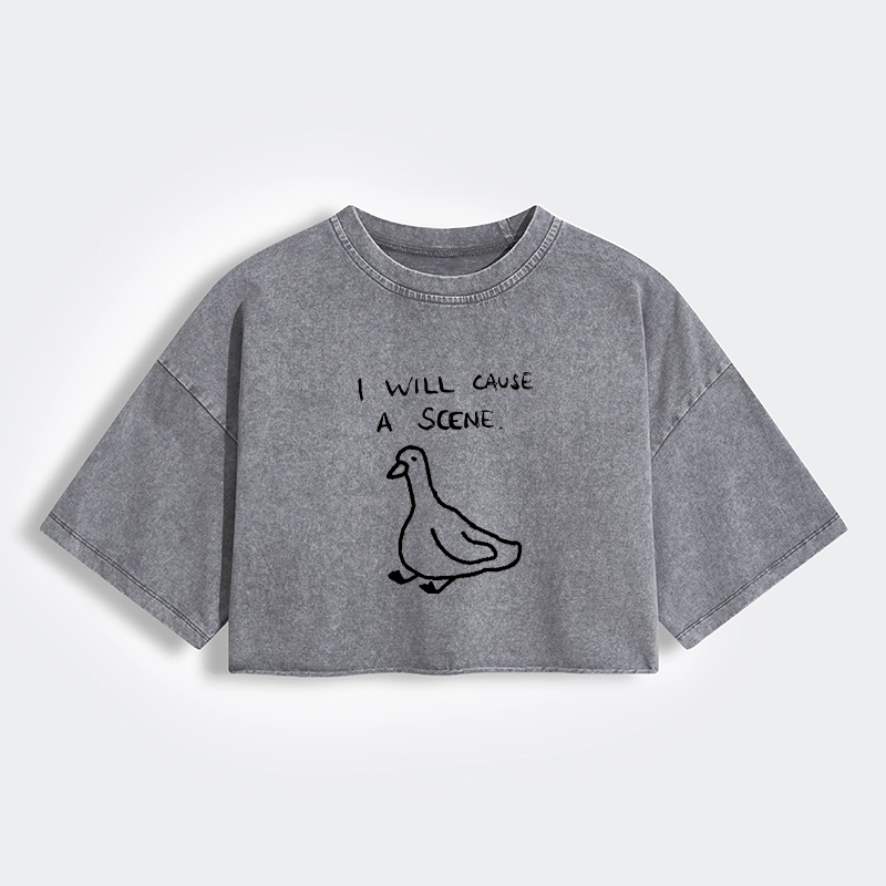 Tokyo-Lion Stupid Goose Funny Japan Retro Women's Washed Crop T-Shirt